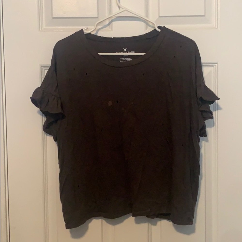 American Eagle Distressed Tee Ruffled sleeve